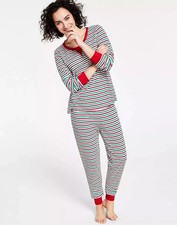 Family Pajamas Matching Women S Thermal Waffle Holiday Stripe Pajama Set, L