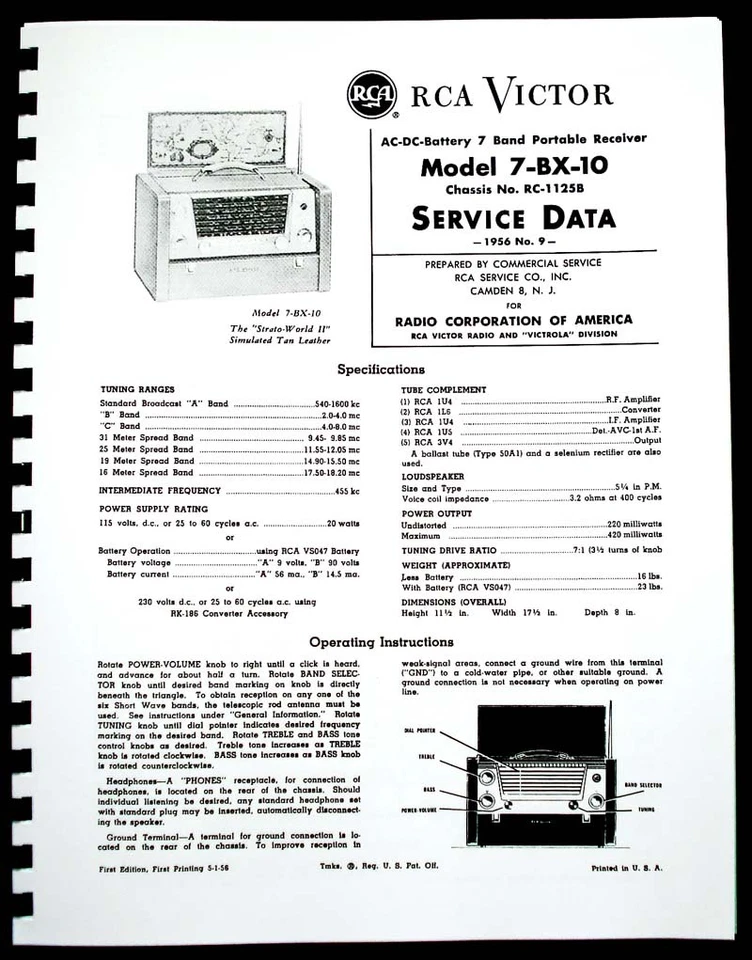 RCA 7BX10 7-BX-10 Strato World II Service Data Manual - Image 2 of 2