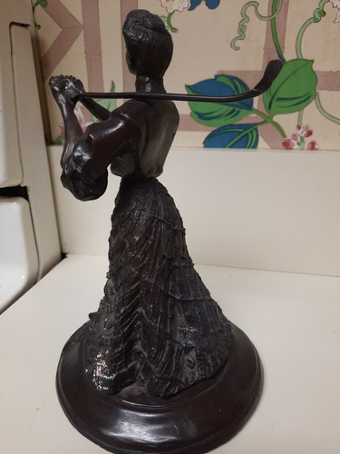1900s Lady Playing Golf Bronze Metal Art Statue Sculpture Heavy 9"H x 5"w - Picture 3 of 12