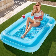 Inflatable Tanning Pool Lounger Float, 70" X 46" Pool Floats Adult with Pillow,