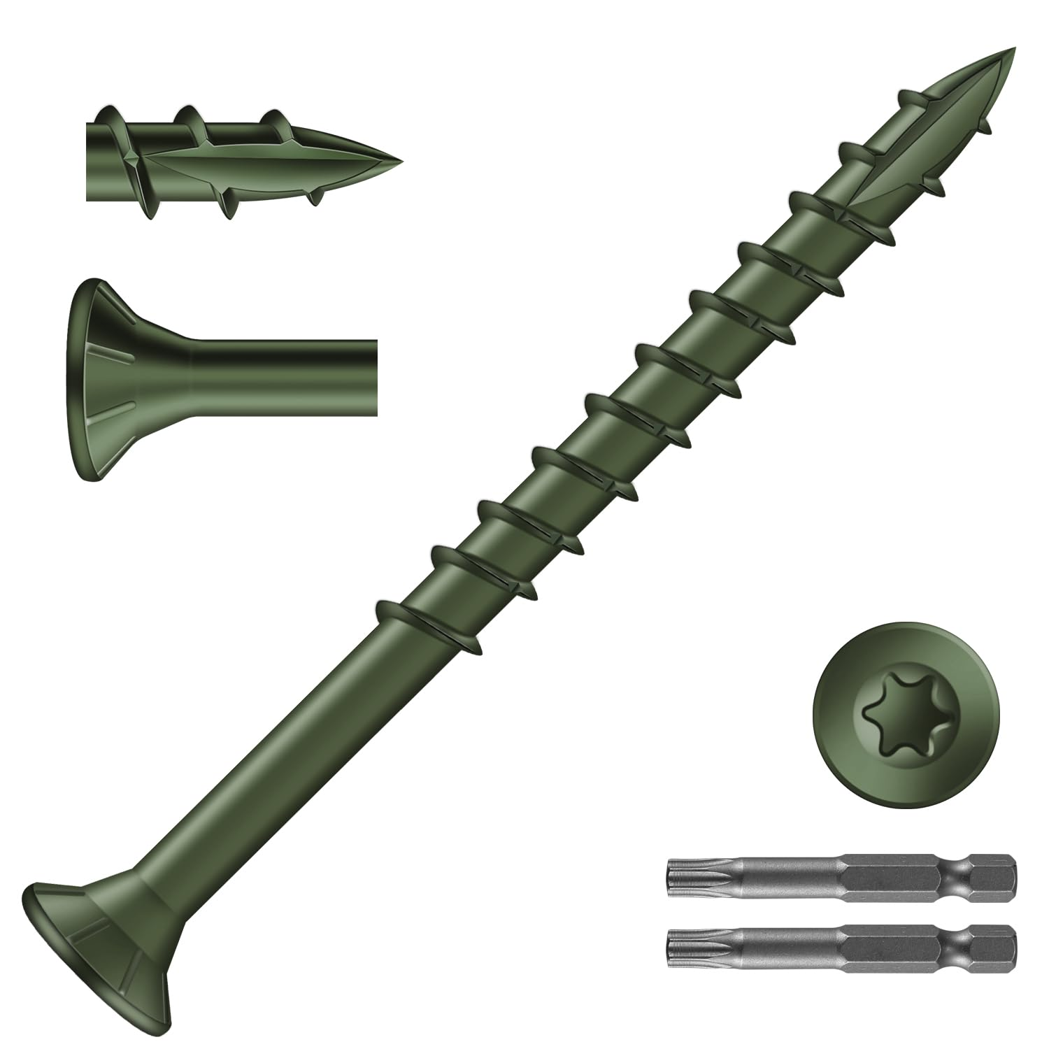 10Lb #10 x 2-1/2 Inch Exterior Deck Screws (790Pcs) Carbon Steel Green Coated Wood Screws