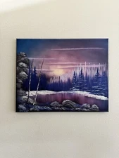 Bob Ross style wet on wet landscape painting “Twilight Beauty” 16x20 In