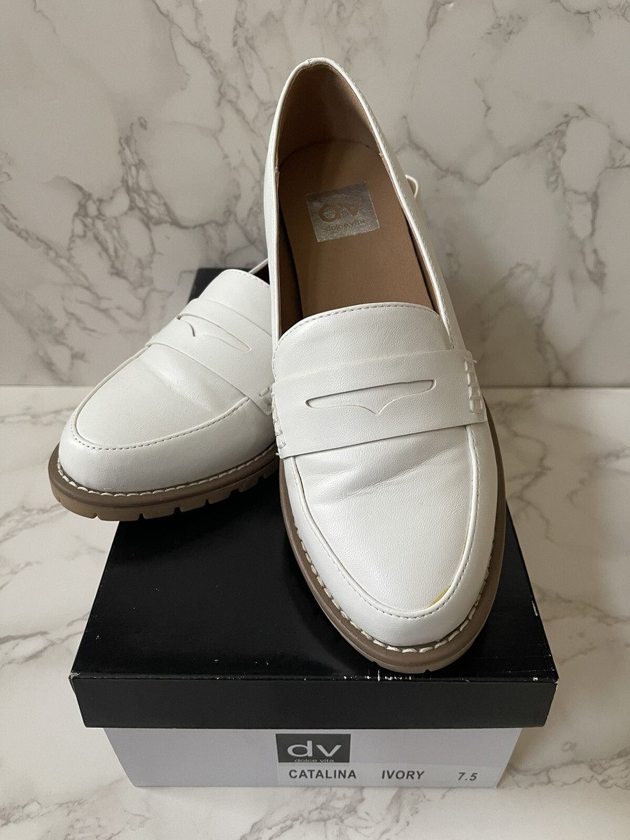 Womens Dolce Vita Catalina Ivory Penny Loafers Size 7.5 Slip  display picture 1