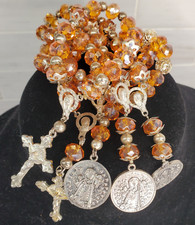 5 Rosary Bracelets Communion Gift Stretch Beads Mary Jesus Cross Medallion Set 5