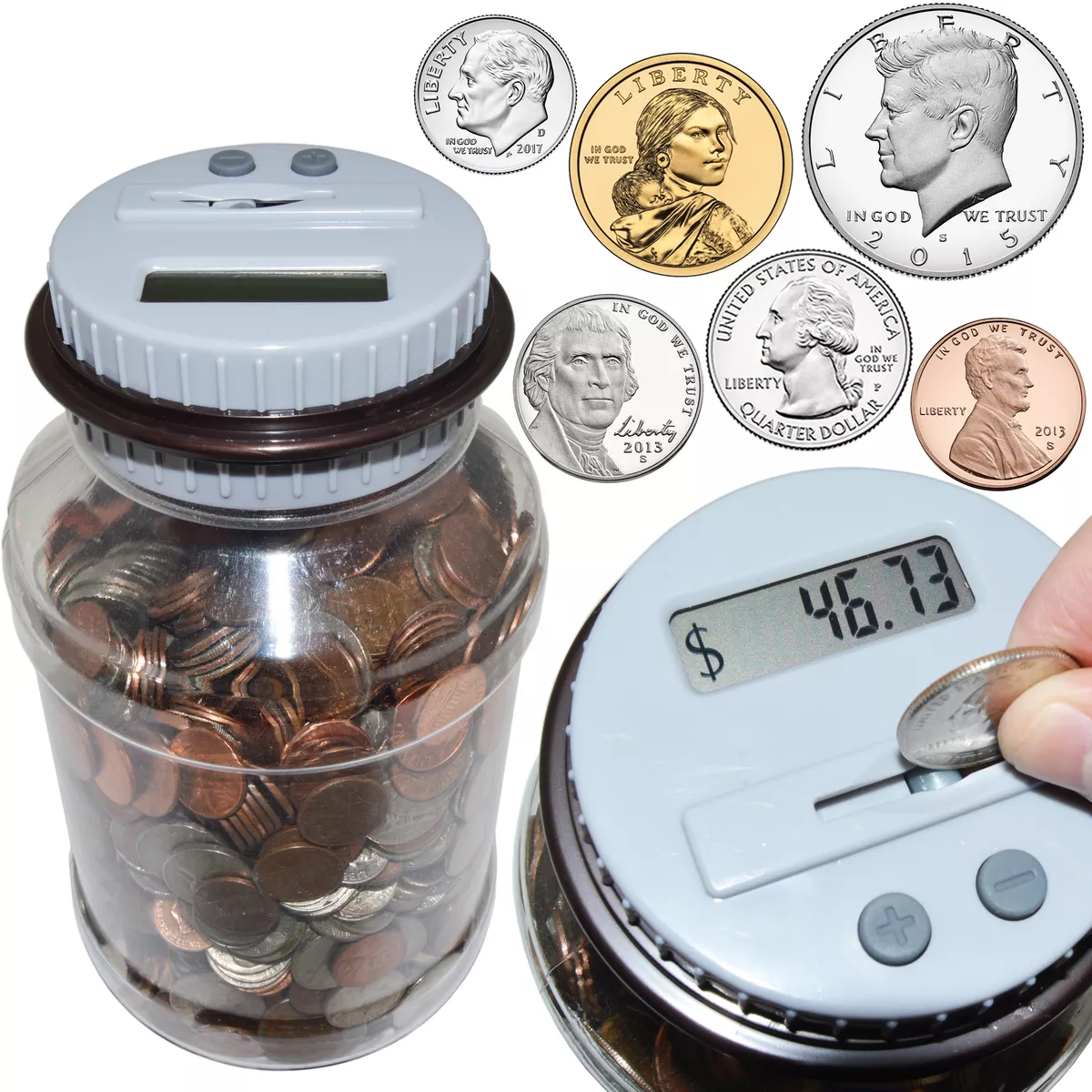 Digital Coin Counting Money Jar Bank - Accepts all US Coins from Penny to  Dollar