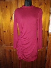 Ladies Shein burgundy ruched bodycon size medium Eu 38 long sleeve stretchy fabr