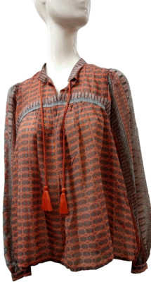 Lucky Brand Peasant Boho Blouse New $89.00 Peach Earth Colors Pirate Design