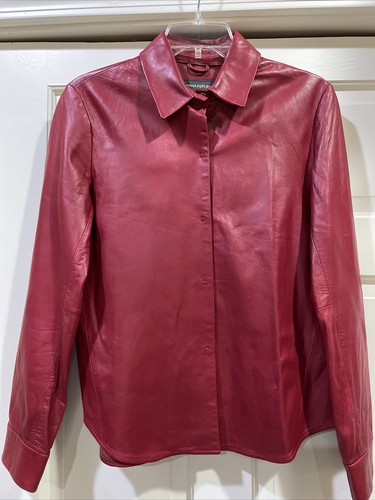 Red Leather Snap Front Jacket | eBay
