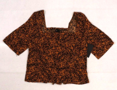 Free Press Womens Leopard Print Square Neck Crop Top Short Sleeve Blouse XL