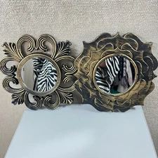 Set of 2 Baroque/ Rococo Style Round Accent Mirror 9"