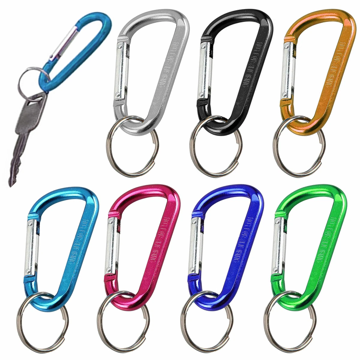 12 Pc Locking Carabiner Clip Aluminum 2-3/8 Small D-Ring Snap Hook Key  Chain