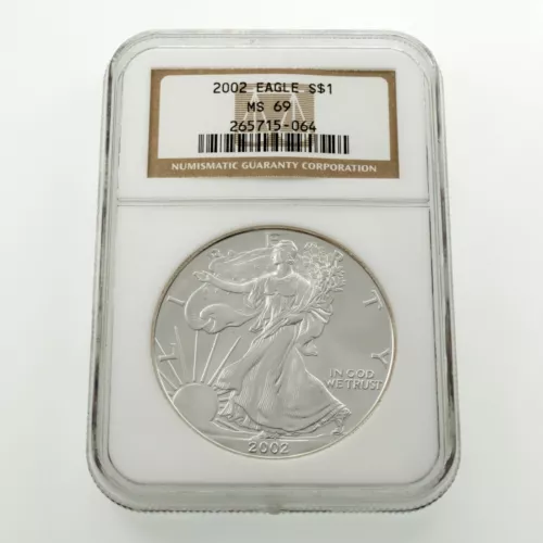 2002 $1 Silver American Eagle Graded by NGC as MS-69