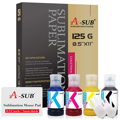 Kit A-SUB Sublimation Paper 125g + Sublimation Ink + Sublimation Blank ...