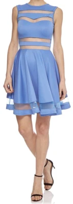 CITY GODDESS – GODDIVA - Robe courte patineuse coloris bleu iris + transparence - Photo 1/4