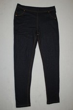 Womens BLUE DENIM LOOK KNIT JEGGINGS Elast Waist REAR POCKETS Mock Front M 8-10