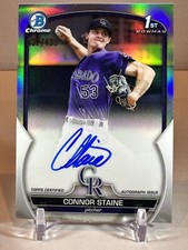 2023 Bowman Chrome 1st REFRACTOR RC ROOKIE AUTO Connor Staine /499 Rockies 🟣