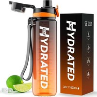 Trinkflasche 1L Bpa-Frei Auslaufsicher Tritan Sport Zeitmarkierung Orange