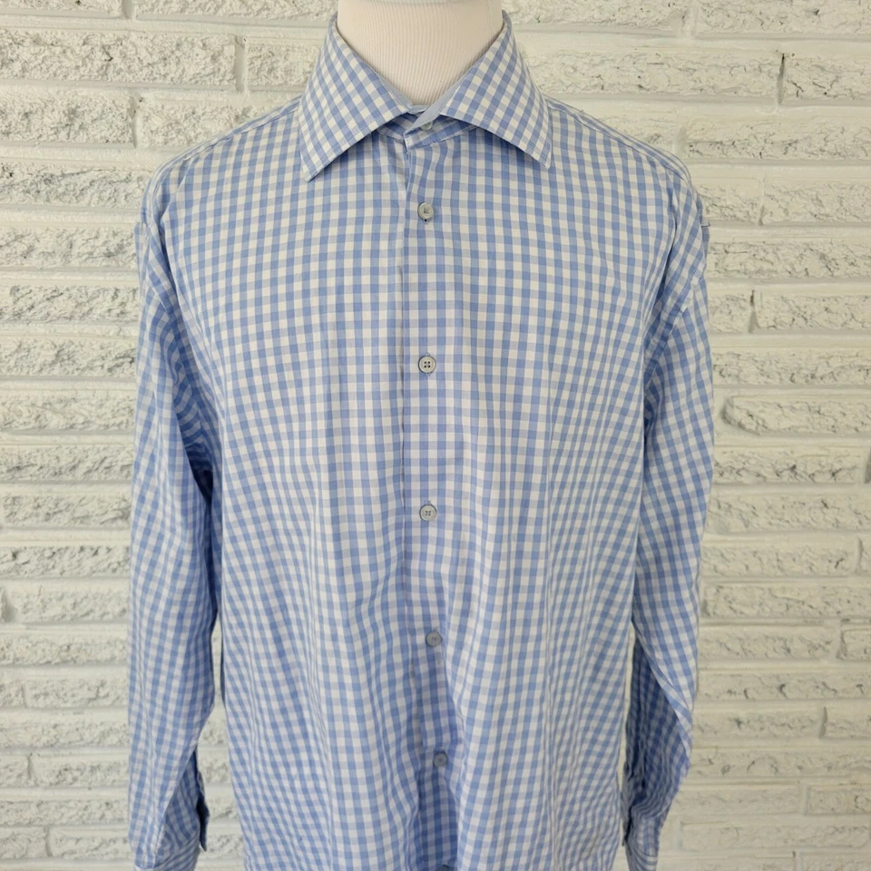 Martin Gordon Mens Shirt 3X Contemporary Fit Long Sleeve Blue Check Button Up - Image 3 of 4