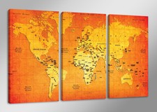 Quadri su tela mappa del mondo giallo 1165 su cornice quadro da parete Visario