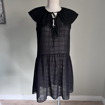 Rebecca Taylor Daybreak Silk Shift Dress XS Black Chiffon Sheer Sleeveless Party