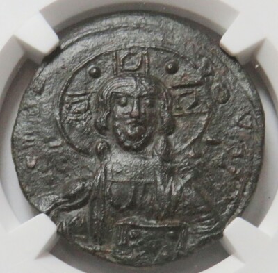 1028 -1042 AD BYZANTINE EMPIRE AE FOLLIS JESUS CHRIST BUST NGC AU