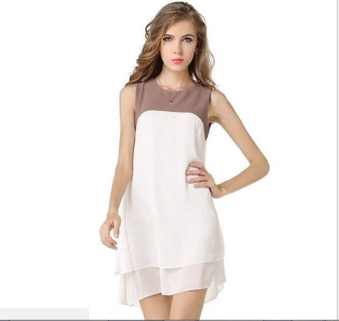 Brown White Color Block Chiffon Dress Jupmer Skirt Strapless Sundress | eBay