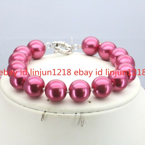 Charming 10mm Rose Red South Sea Shell Pearl Necklace Bracelet Earring Set 18'' - Picture 4 of 12