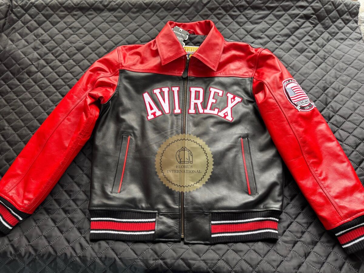 New Men's Avirex Jacket - New Red & Black Bomber American New Men's Avirex Jacket - New Red & Black Bomber American