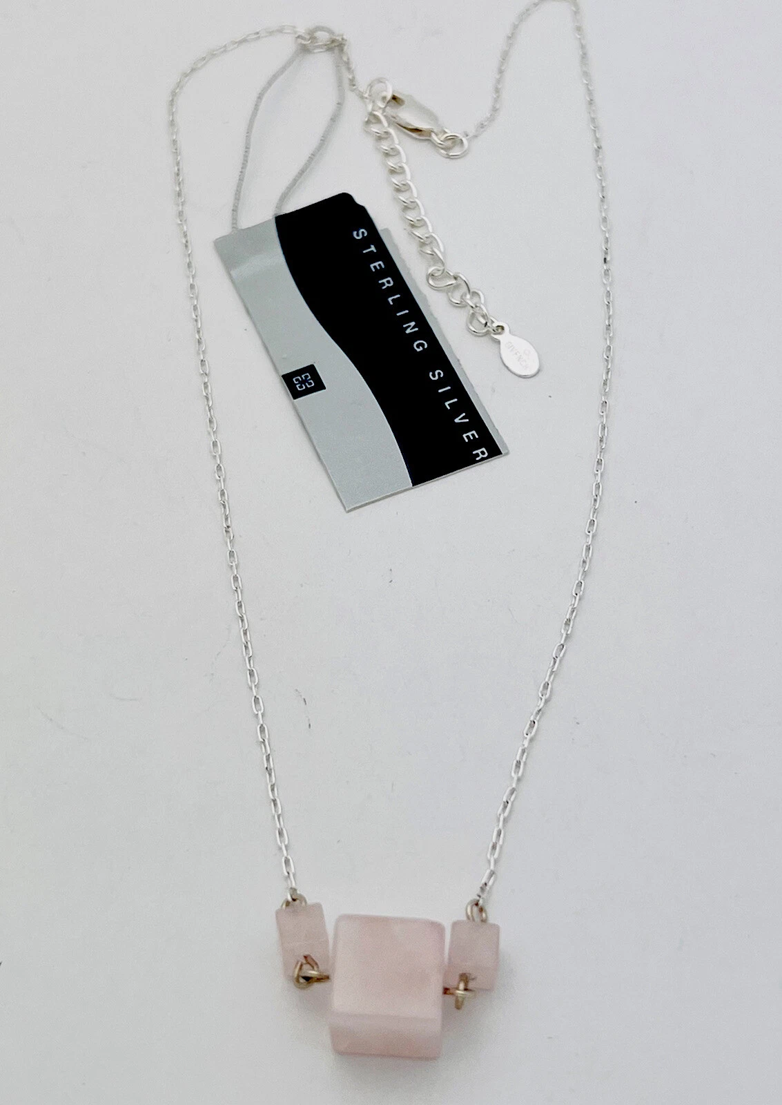Collana firmata Givenchy vintage nuova sterling 925 vero quarzo rosa 15”+2”ext