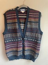Vintage Pendelton Wool Vest Button Up With Leather Buttons Multicolor Mens Large