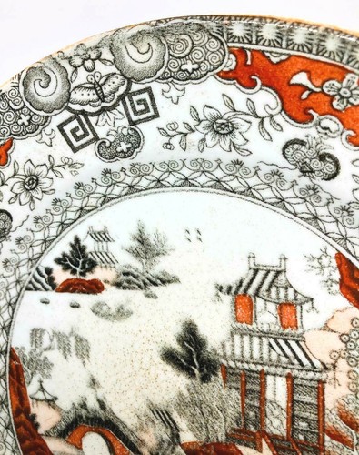 Antiguo plato chinoiserie de piedra de hierro probablemente de Thomas Higginbotham Dublín del masón - Imagen 4 de 8