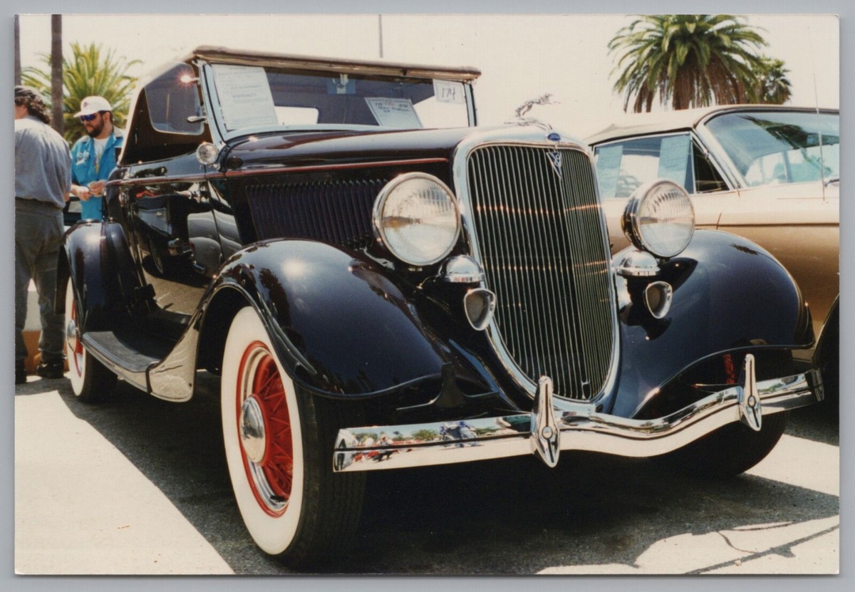 1934年ファーストマスターズ81.5✕56.5㌢の大型パネル、ヴィンテージ 1934 Ford Roadster Black Classic Car Red Wheels Whitewall Tires