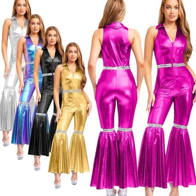 DE Damen Tanzkleidung Raves Körperanzug Halloween Pullover Musik Romper Jahrgang