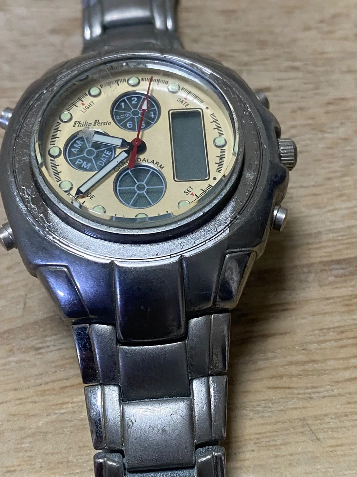 Reloj de Cuarzo Philip Persio Ana-Digi Vintage - Acero Inoxidable, 3ATM, No Funciona Foto 4 de 4