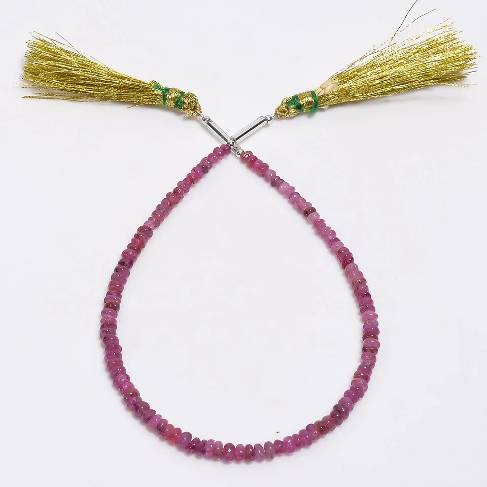 Cuentas lisas con forma de rondelle de piedras preciosas de rubí rosa natural 3 mm hilo 8" UGB-424 Foto 2 de 3