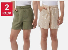 Lot New 32 Degrees Cool Girls Linen Summer Shorts 2 Pack Green Beige Pull On XS