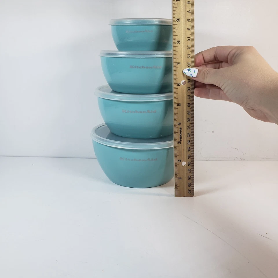 Juego de cuencos de preparación de ayuda de cocina con tapas 8 piezas azul azulado macizo 1 2 3 4 tazas cuencos Foto 3 de 4