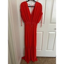 MILVA-MI Italy Red Tiered Maxi Dress | Smocked Waist V-Neck Boho Gown | Size 10