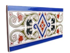 Fliesenbordüre 28x14cm Fliesen Bordüren Badbordüre Calabrote cotto blau rustikal