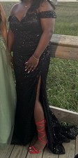 Black Off The ShoulderSequin Prom Dress(criss cross back)