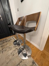 Carmen | x2 Kitchen Stools | Walnut & Black Leather | Polished Chrome Bar Stools