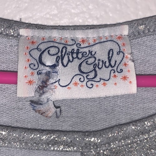 Glitter Girl Metallic Silver 3/4 Bell Sleeve Dressy Shirt Girls Large Keyhole - Picture 5 of 5
