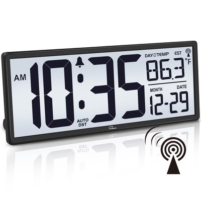 WallarGe 14.5'' Atomic Clock with Backlight, Large Digital Wall Clock Battery...