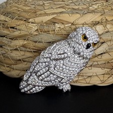 Vintage 1895-1995 Swarovski Silver Crystal Owl Brooch Pin Signed with Swan Tag