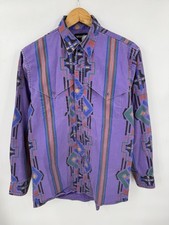Vintage Wrangler Brushpopper Shirt 15.5 34 Large Purple Aztec Rodeo Western