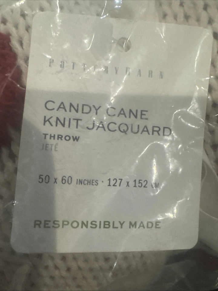 Manta de Navidad Pottery Barn Candy Cane Jacquard tejida ~ TOTALMENTE NUEVA Foto 2 de 4