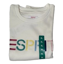 Esprit Women's Logo Fleece Crewneck Sweatshirt Cream Viral 80's Costco XL NEW