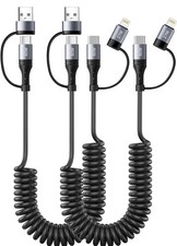 2-Pack 4-in-1 USB C Fast Charging Cable 60W Coiled Car Charger 4FT New