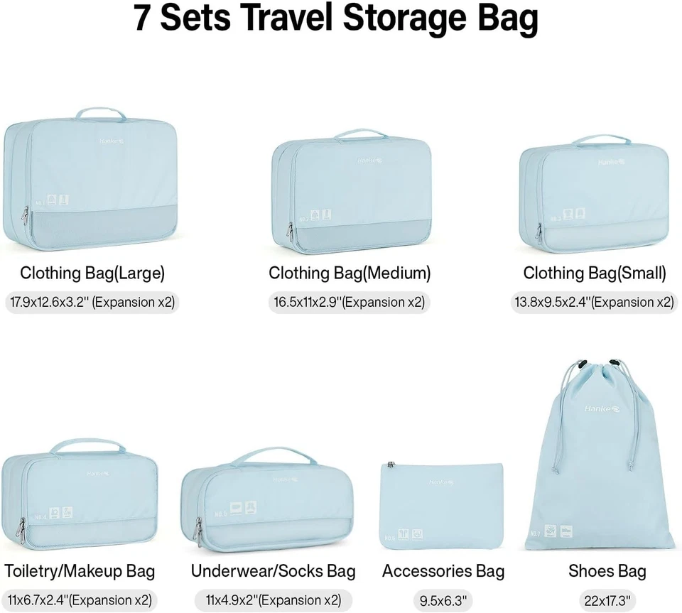 7-Pack Compression Travel Packing Cubes - Expandable & Durable Organizer Set - Image 4 of 4