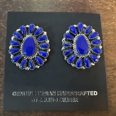 Navajo Cluster Earrings Native American Post  Lapis Lazuli Nice Stunning Zuni LA